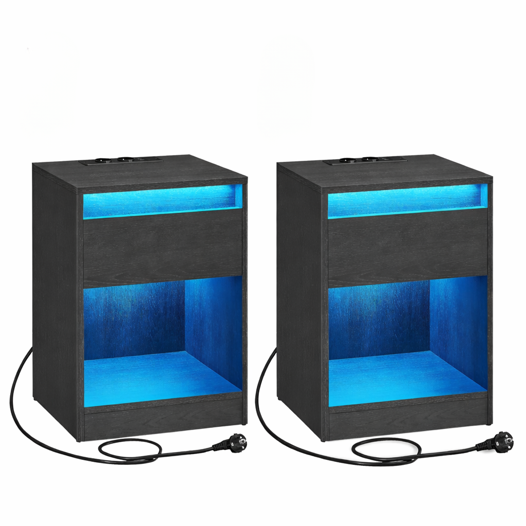 Set van 2 LED Nachtkastjes Zwart – Met Stopcontact en USB