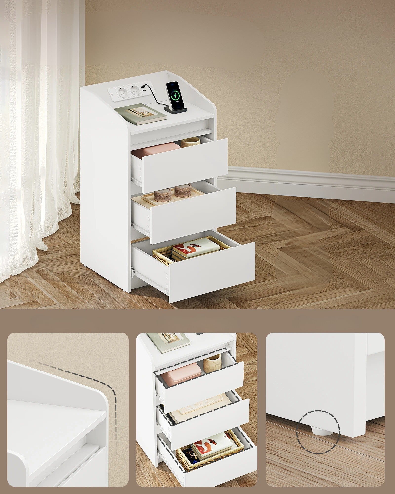 Twee Smart Nachtkastjes Wit – Met Laadstation en LED