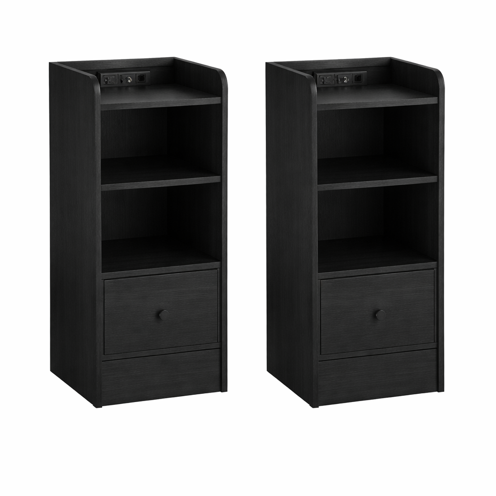 Twee Smart Nachtkastjes Zwart – Met Laadstation en USB-C