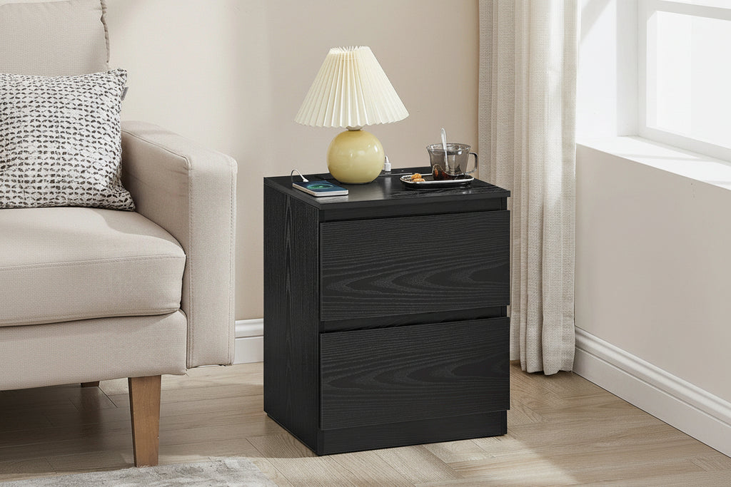 Twee Smart Nachtkastjes Zwart – 2 Lades met Stopcontact en USB