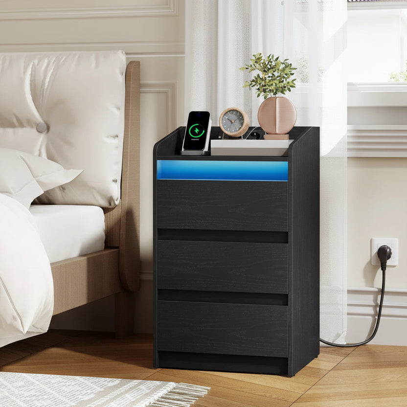 Twee Smart Nachtkastjes Zwart – Met Laadstation en LED