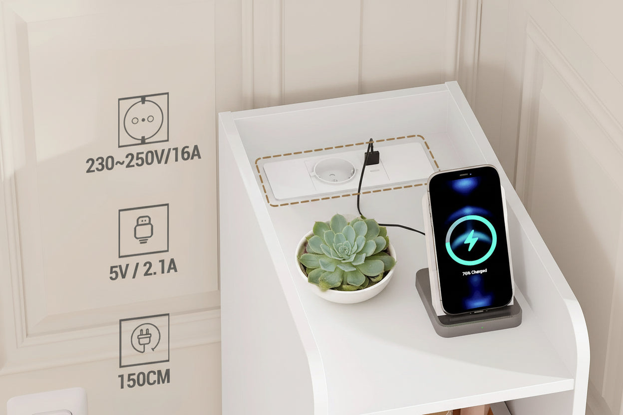 Twee Smart Nachtkastjes Wit – Met Laadstation en USB-C