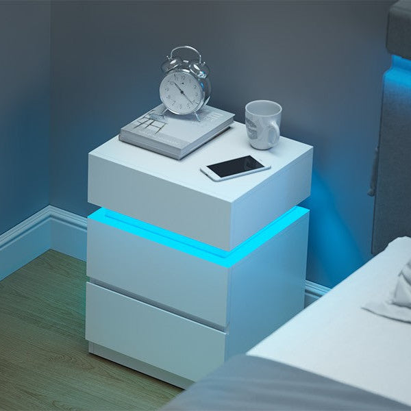 LED Nachtkastje Wit – 3 Lades met Verstelbare Verlichting