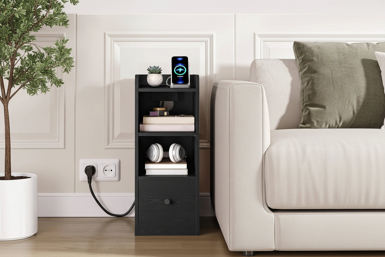 Twee Smart Nachtkastjes Zwart – Met Laadstation en USB-C