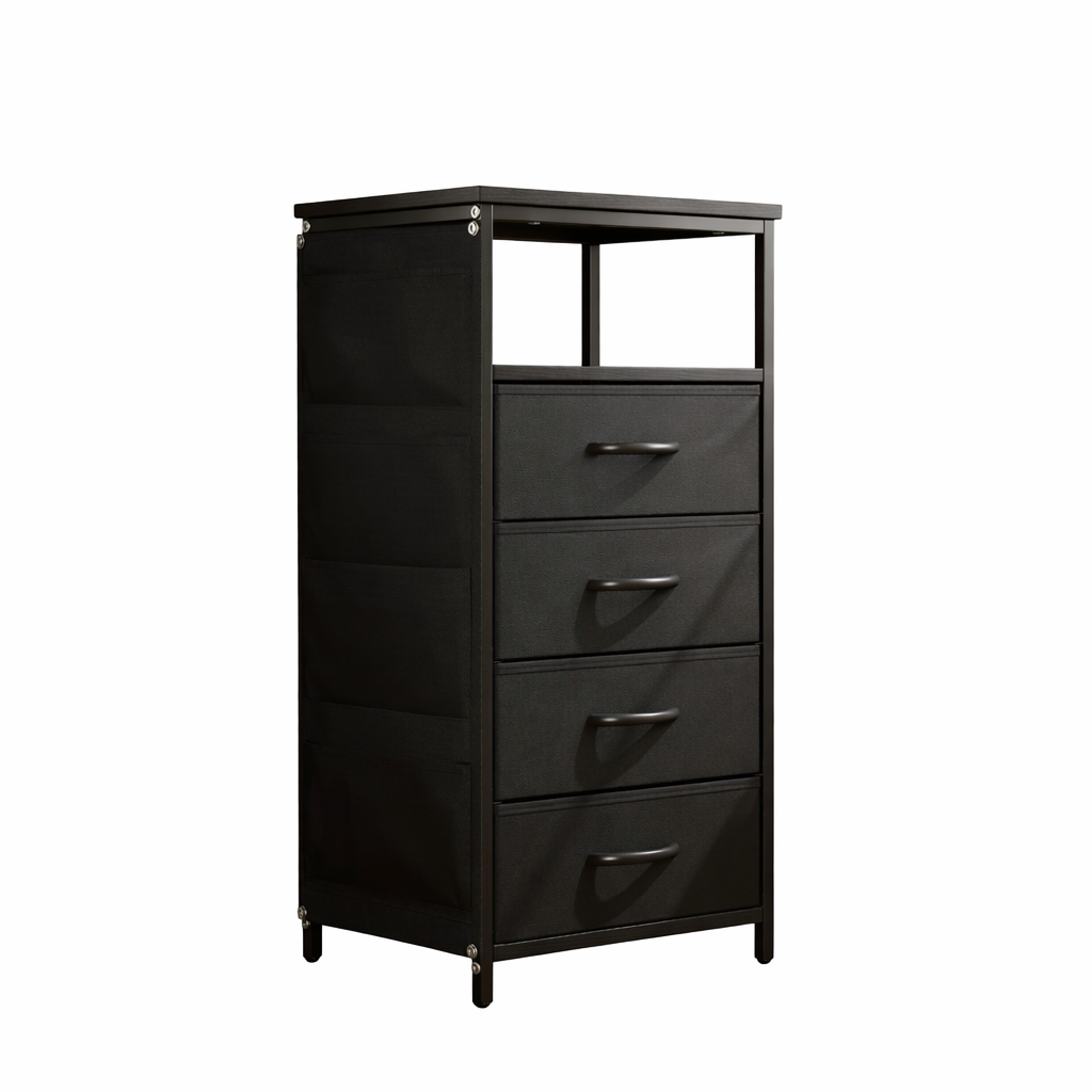 LED Nachtkastje hoog Zwart – Met 4 lades, Oplaadpunt en Opbergruimte