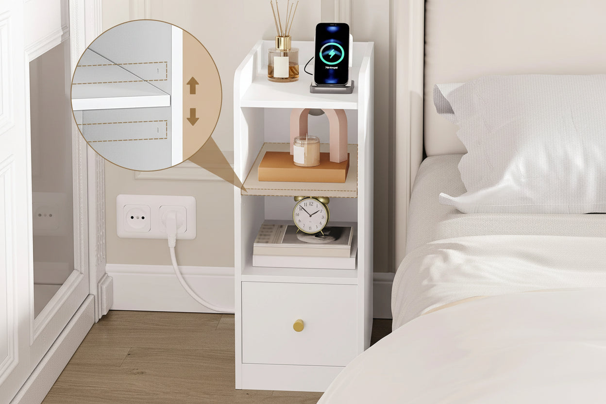 Twee Smart Nachtkastjes Wit – Met Laadstation en USB-C