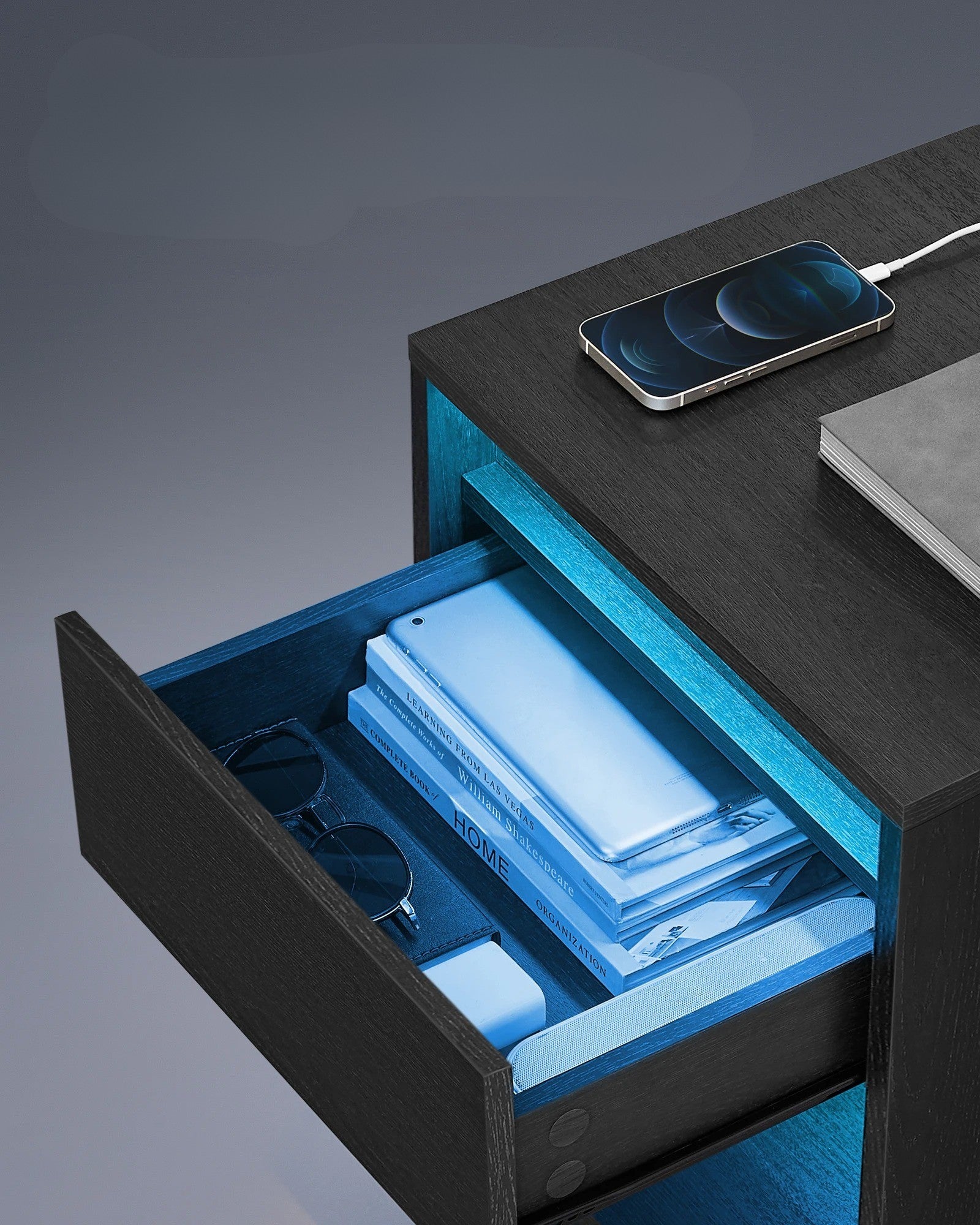 Set van 2 LED Nachtkastjes Zwart – Met Stopcontact en USB