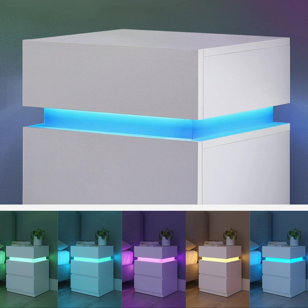 LED Nachtkastje Wit – 3 Lades met Verstelbare Verlichting