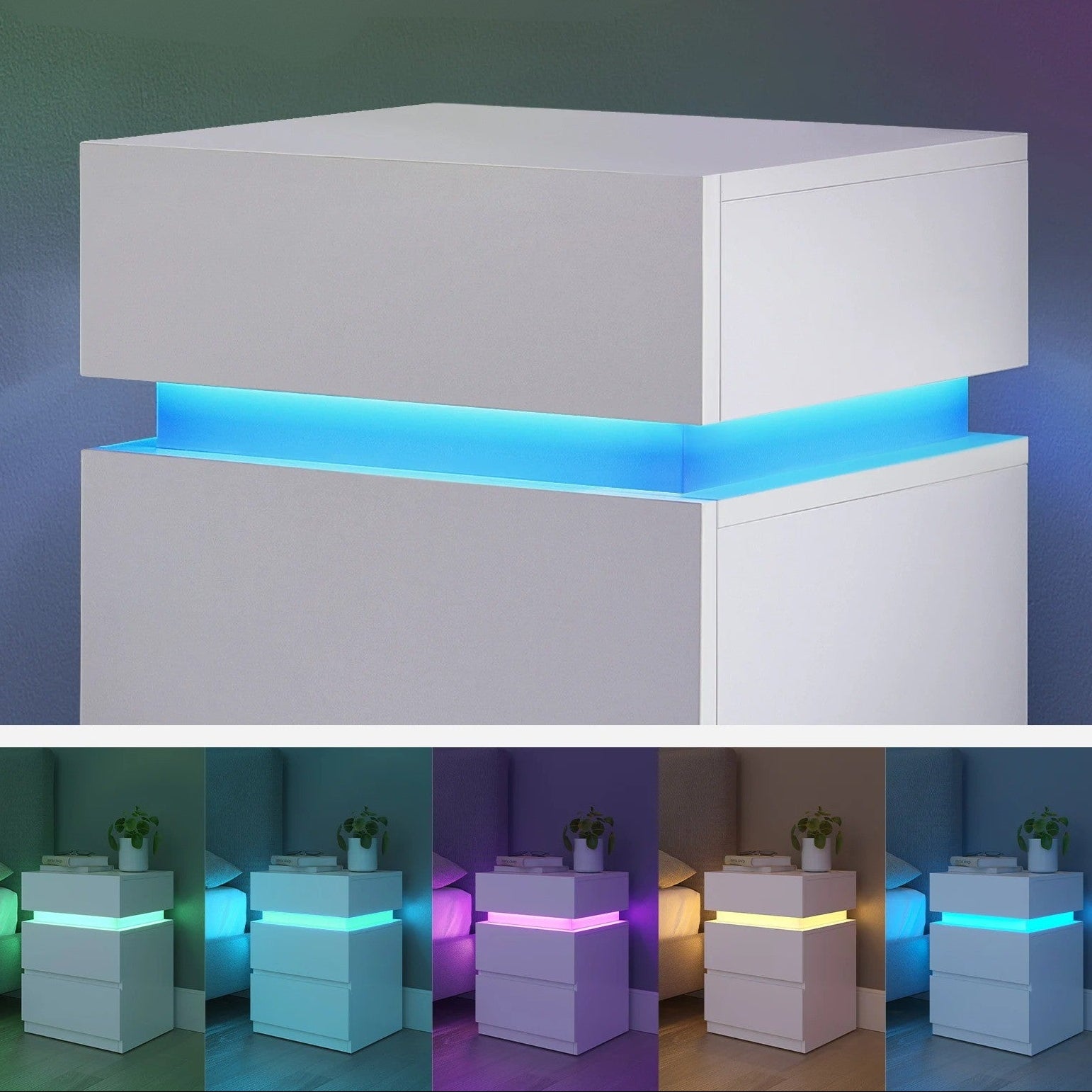 LED Nachtkastje Wit – 3 Lades met Verstelbare Verlichting