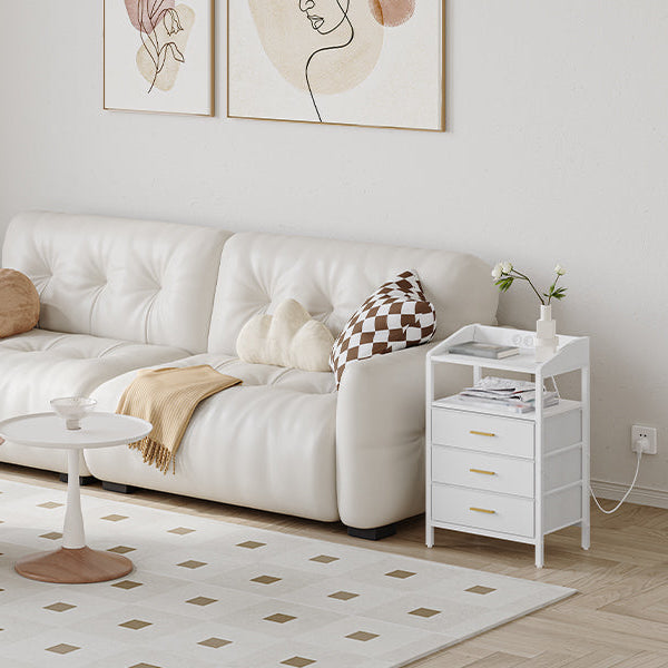 Twee nachtkastjes met LED & Oplaadstation - 3 lades - Wit