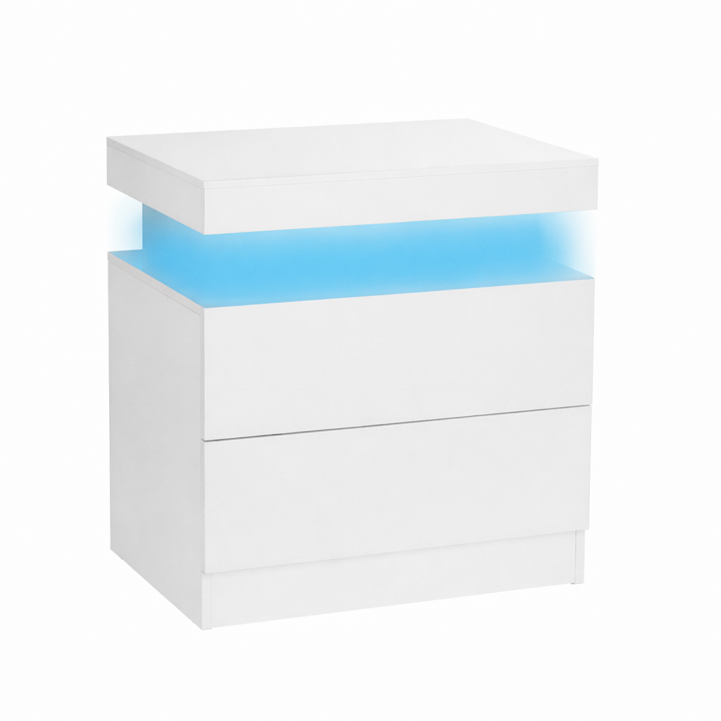 Hoogglans LED Nachtkastje Wit – 2 Lades met verlichting afstandsbediening