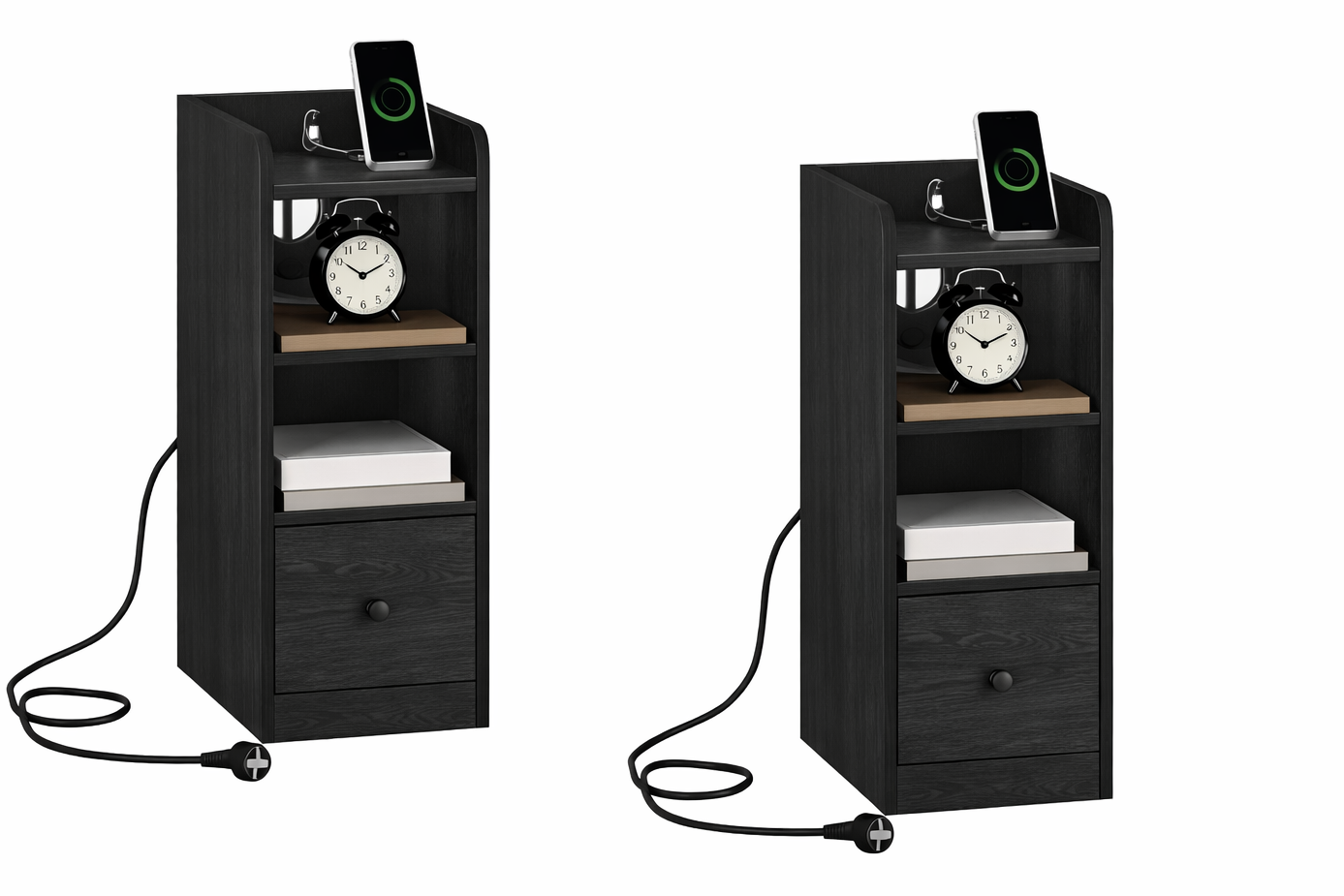 Twee Smart Nachtkastjes Zwart – Met Laadstation en USB-C