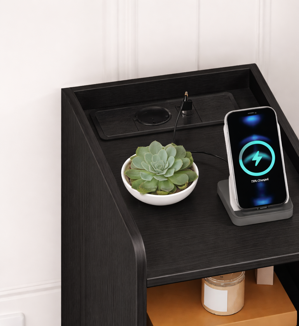 Twee Smart Nachtkastjes Zwart – Met Laadstation en USB-C