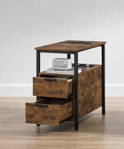 Industrieel Nachtkastje Bruin/Zwart – 2 Lades met USB