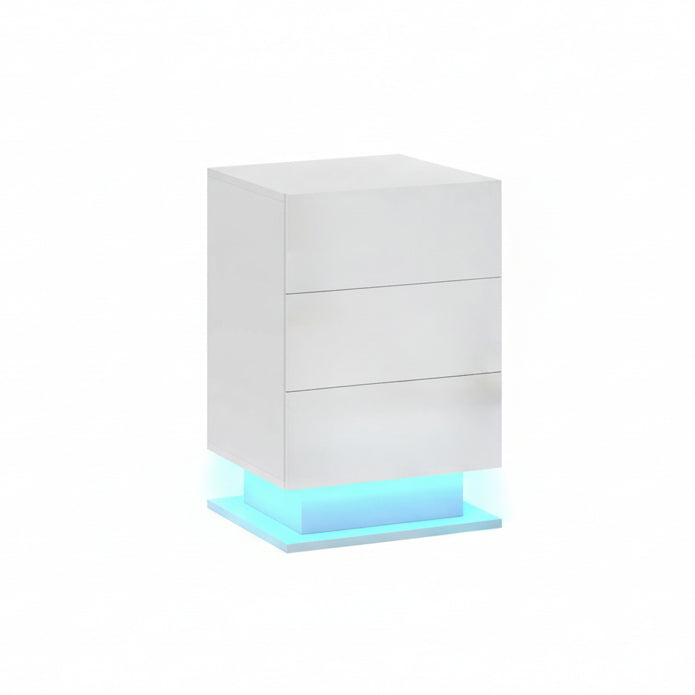 LED Nachtkastje Glanzend Wit – 3 Lades met verlichting Afstandsbediening
