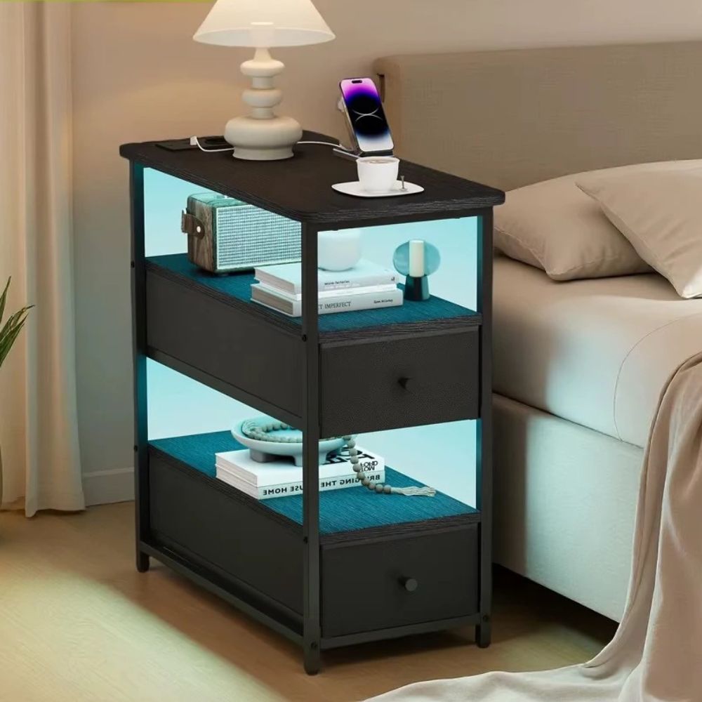 LED Nachtkastje Zwart – 3 Lagen met USB en Type-C