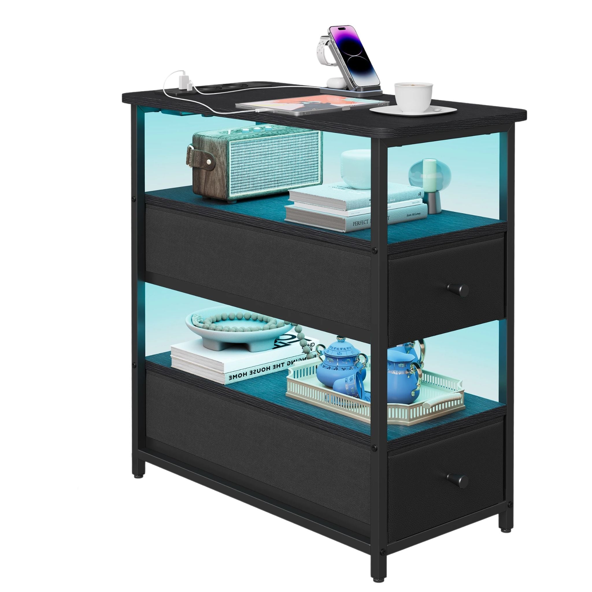 LED Nachtkastje Zwart – 3 Lagen met USB en Type-C