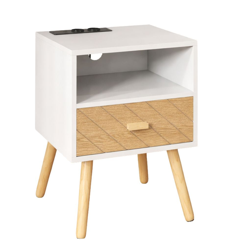 Smart Nachtkastje Wit/Naturel – Met Laadstation en USB-C