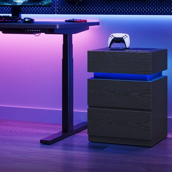 Rondom LED Nachtkastje Zwart – 2 Lades met Verstelbare Kleuren