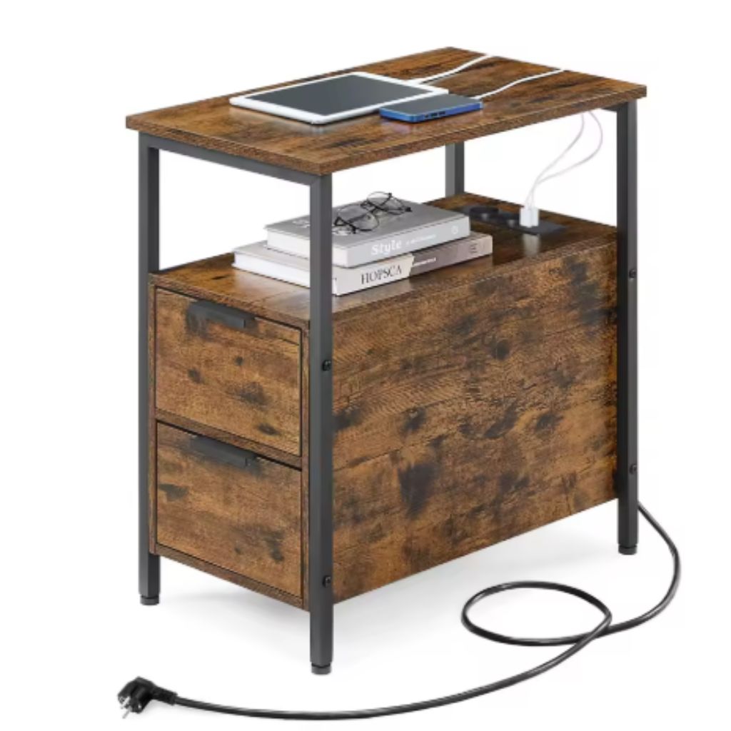 Industrieel Nachtkastje Bruin/Zwart – 2 Lades met USB