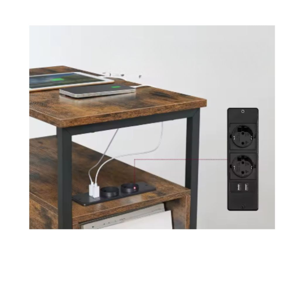 Industrieel Nachtkastje Bruin/Zwart – 2 Lades met USB