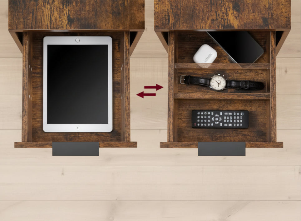 Industrieel Nachtkastje Bruin/Zwart – 2 Lades met USB