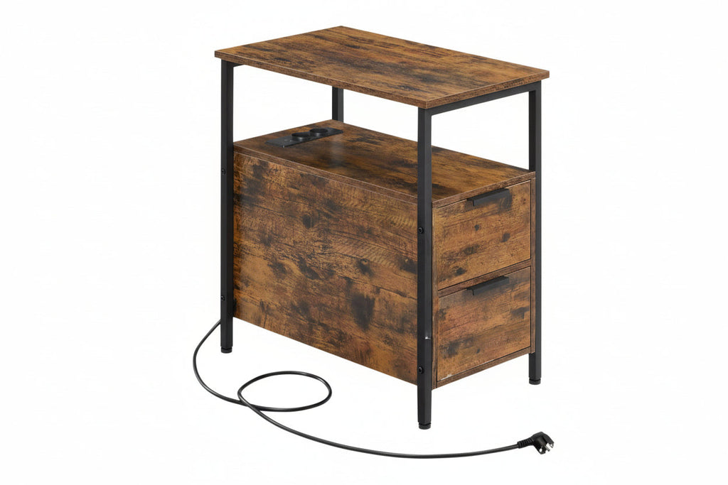 Industrieel Nachtkastje Bruin/Zwart – 2 Lades met USB