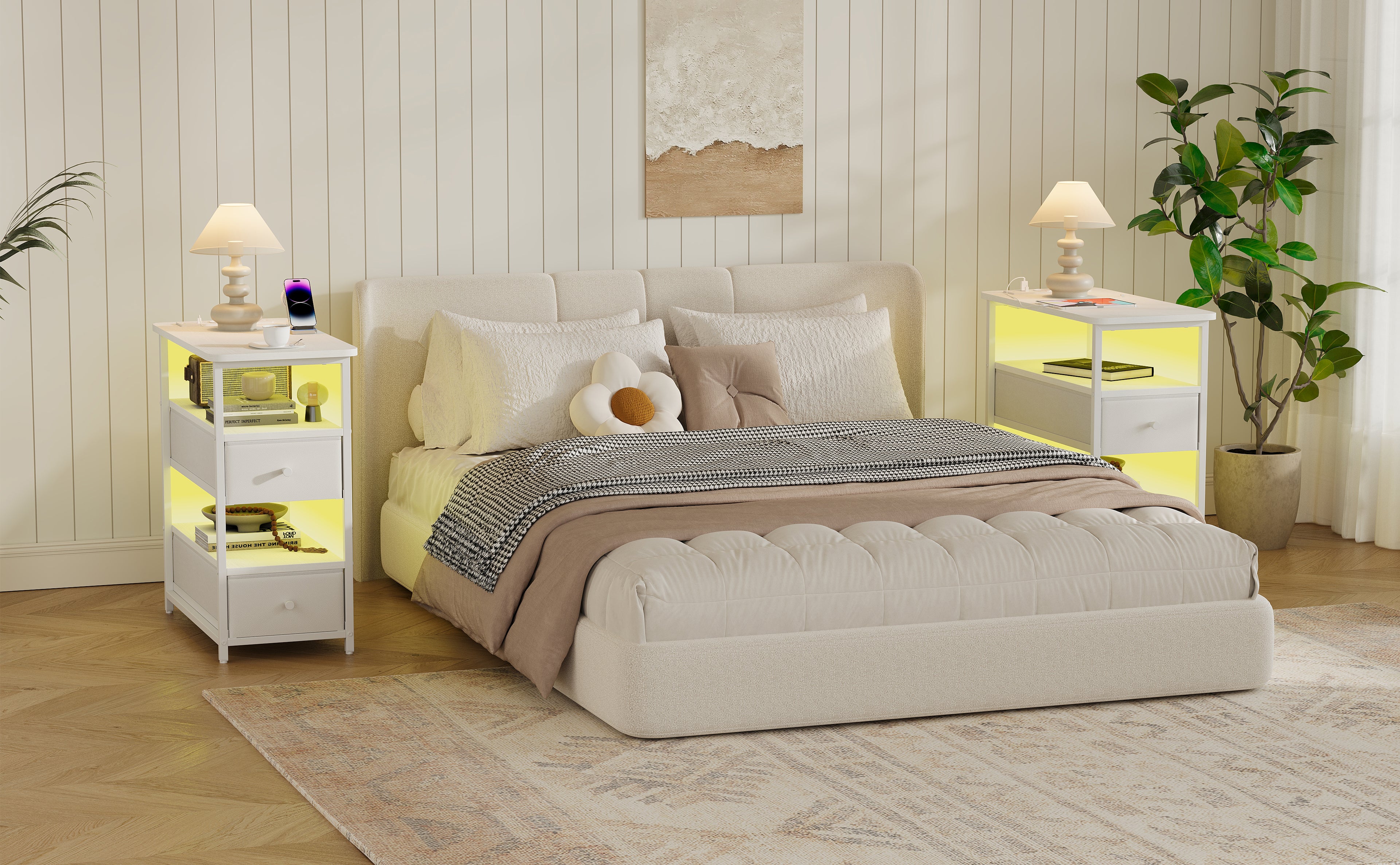 LED Nachtkastje Wit – 3 Lagen met USB en Type-C