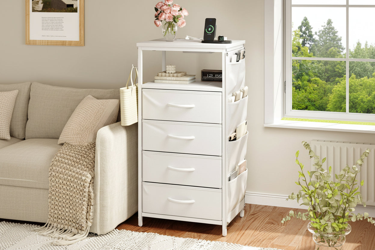 LED Nachtkastje Wit – Met Oplaadpunt en Opbergruimte