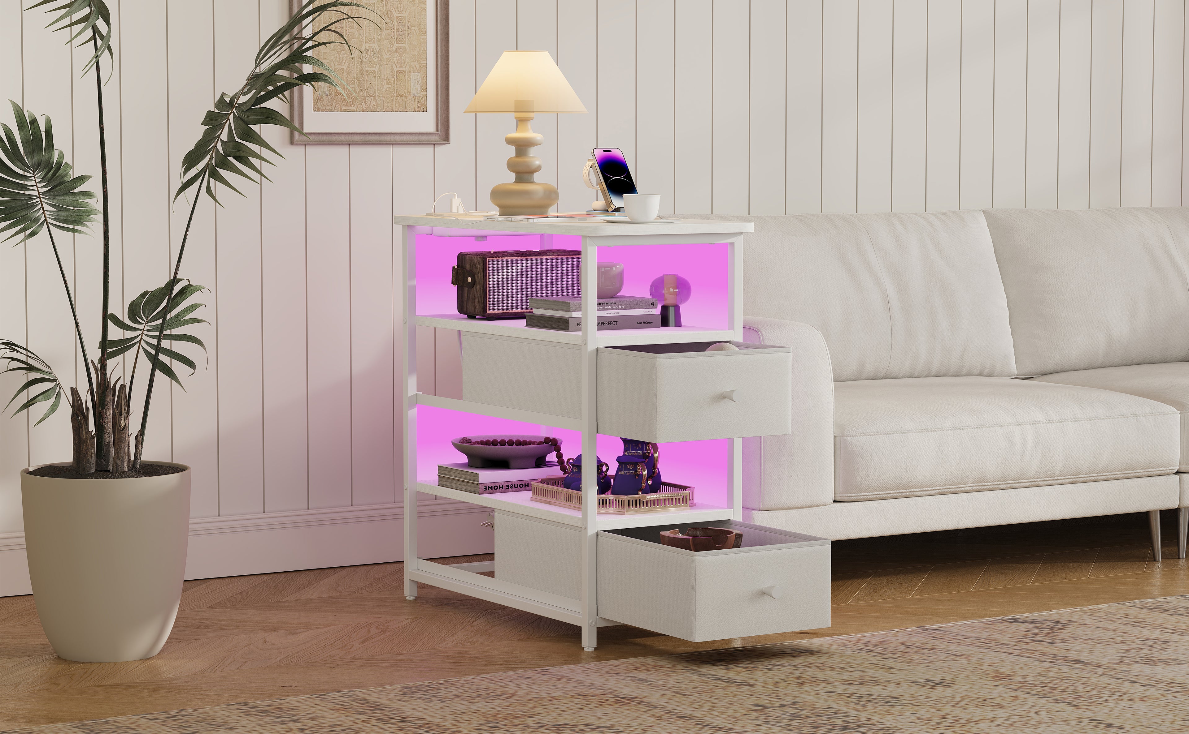 LED Nachtkastje Wit – 3 Lagen met USB en Type-C