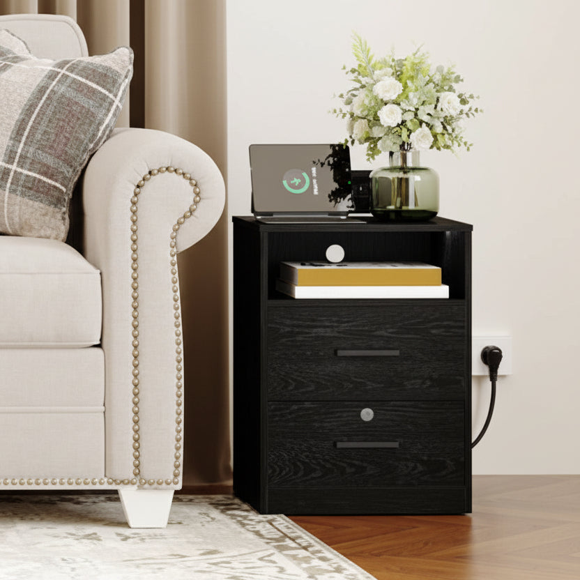 Twee Smart Nachtkastjes Zwart – Met Laadstation en LED