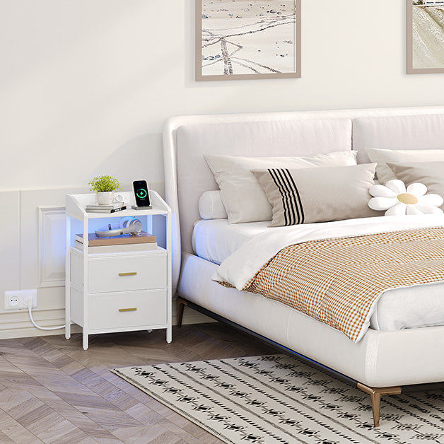 Nachtkastjes met LED & Oplaadstation - set van 2 - 2 lades - Wit