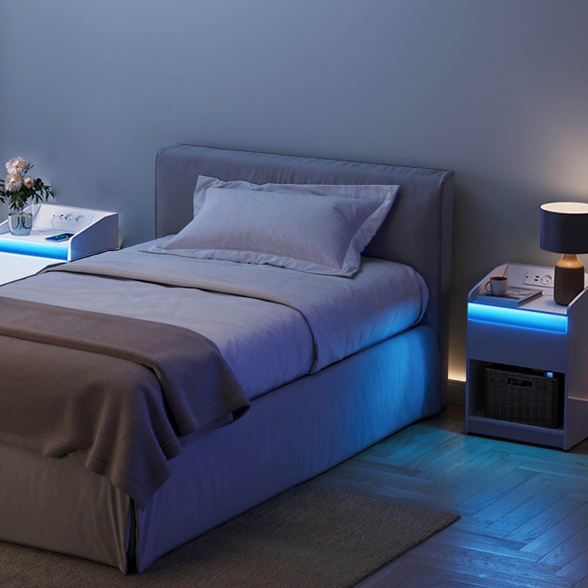 Nachtkastje met LED verlichting, onder oplag ruimte en 1 lade - Wit