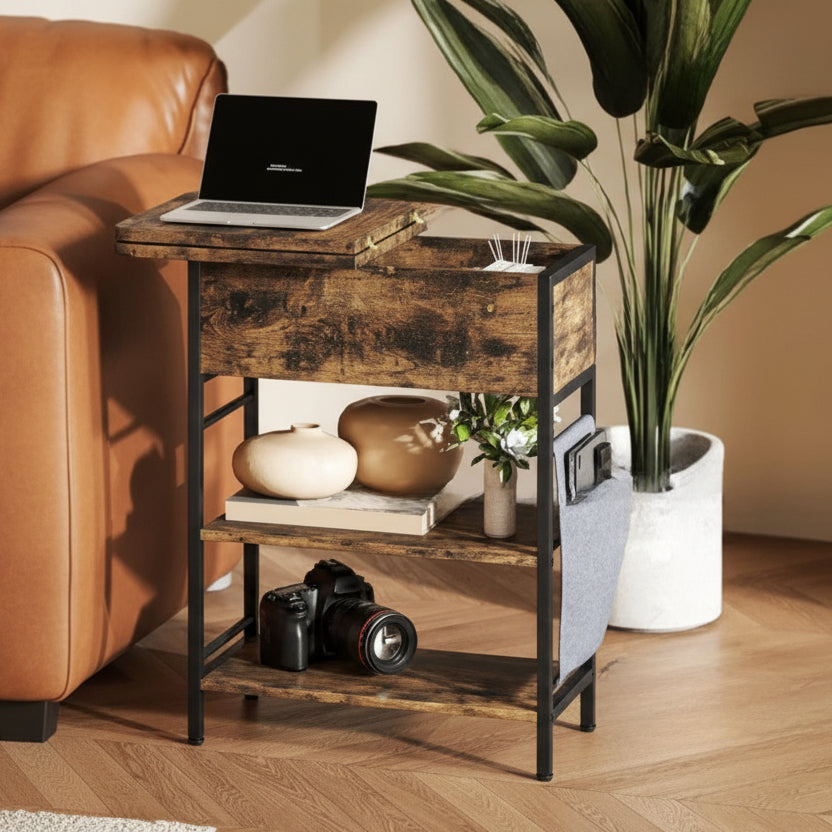 Smart Nachtkastje Rustiek Bruin – Met Stopcontact en USB-C