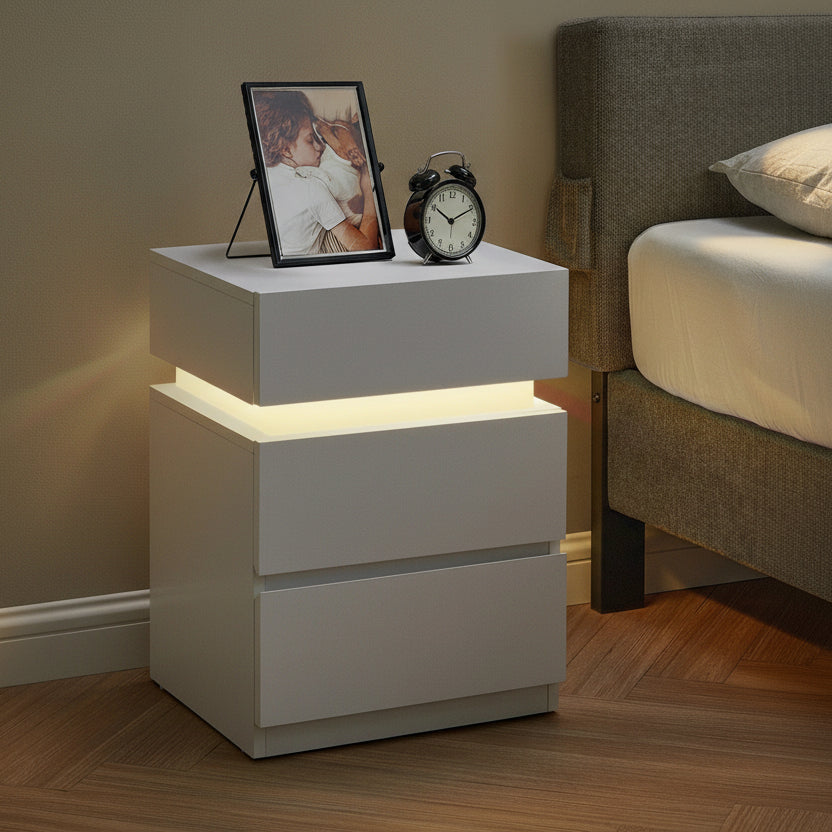 LED Nachtkastje Wit – 3 Lades met Verstelbare Verlichting