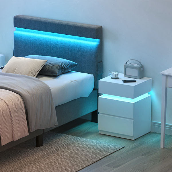 LED Nachtkastje Wit – 3 Lades met Verstelbare Verlichting