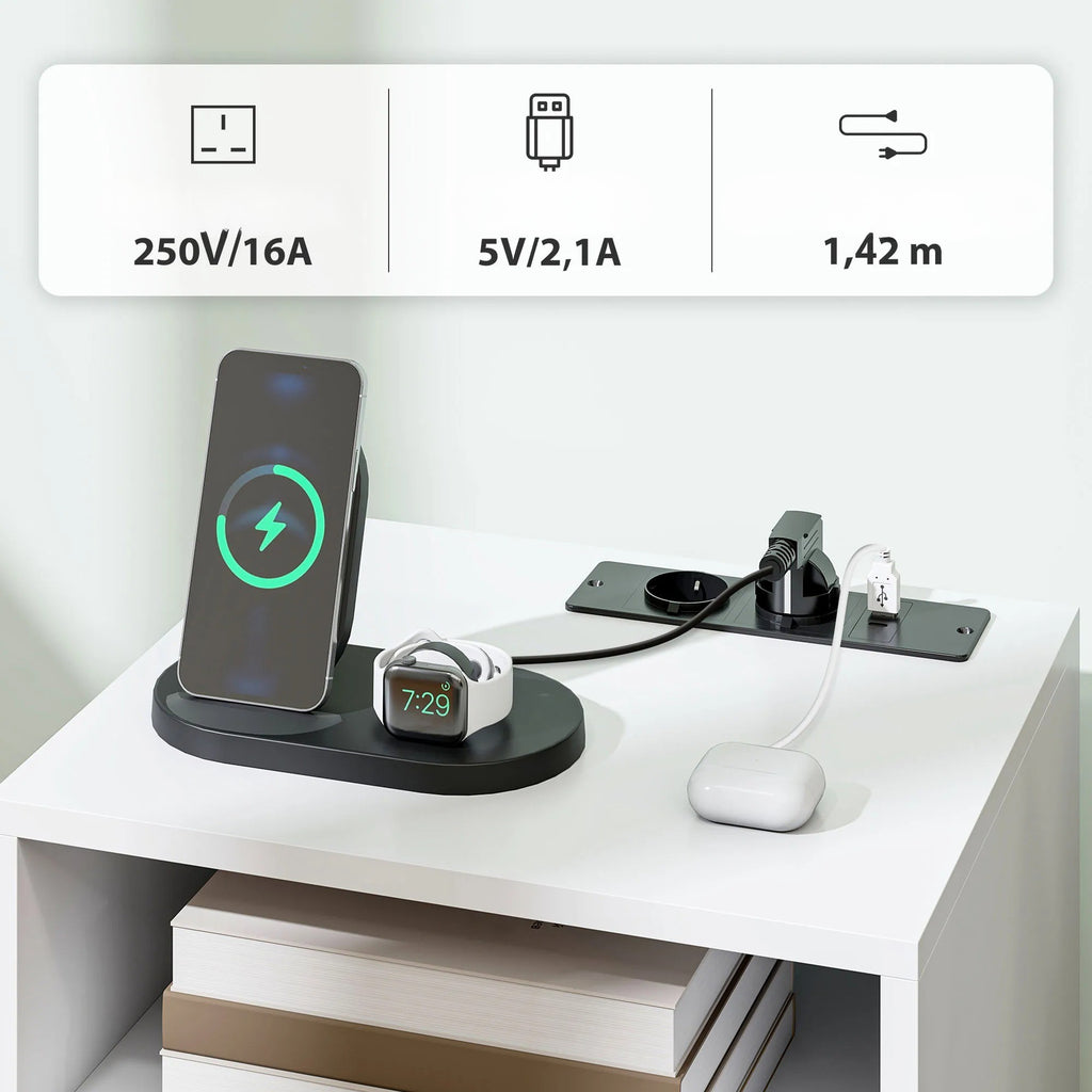 Smart Nachtkastje Wit/Naturel – Met Laadstation en USB-C