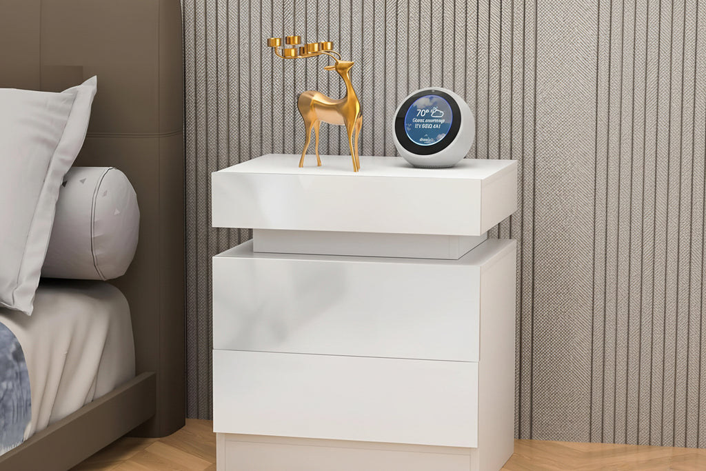 Hoogglans LED Nachtkastje Wit – 2 Lades met verlichting afstandsbediening