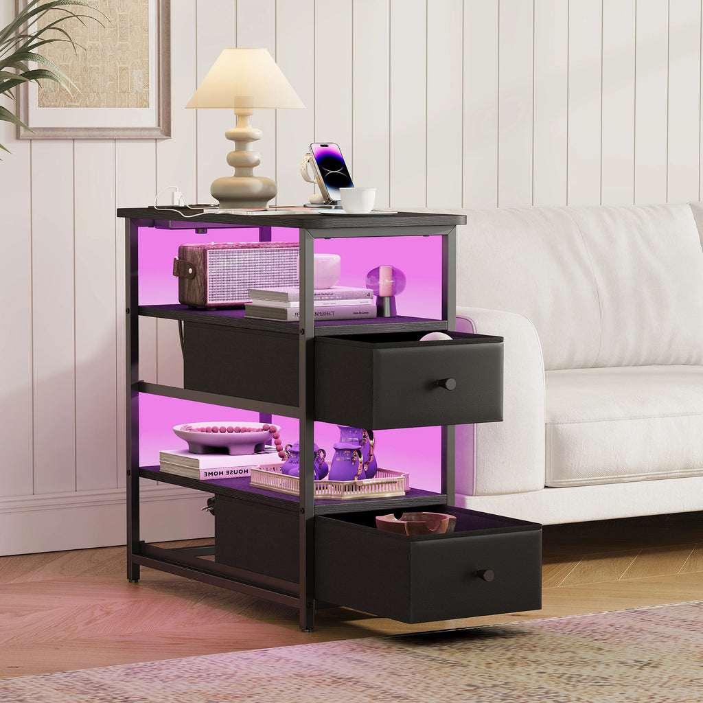 LED Nachtkastje Zwart – 3 Lagen met USB en Type-C