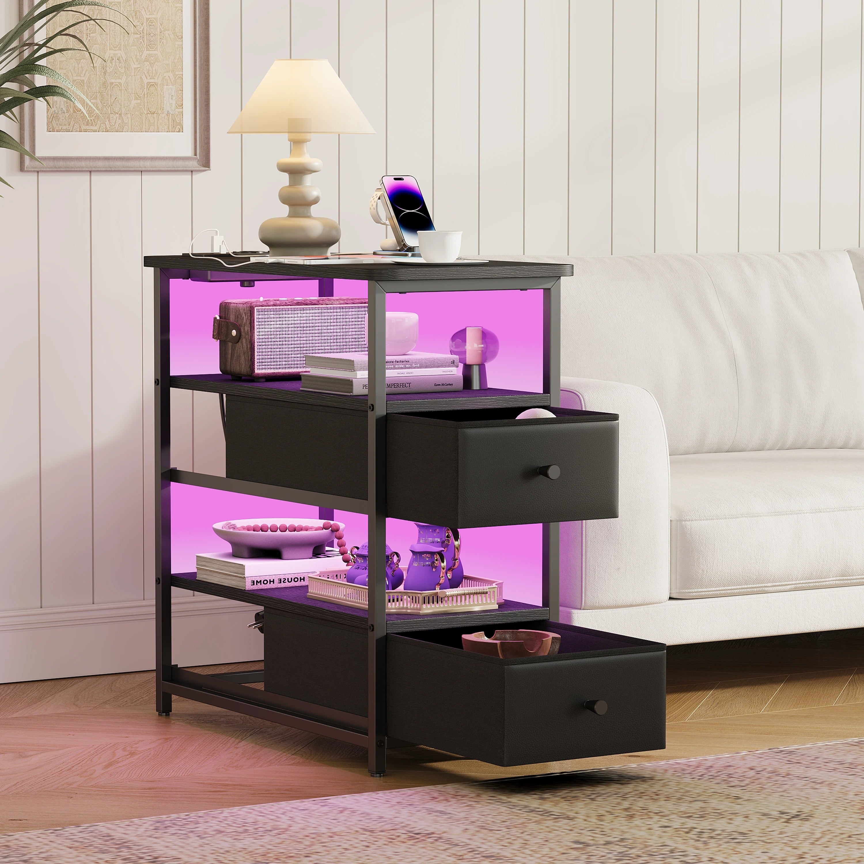 LED Nachtkastje Zwart – 3 Lagen met USB en Type-C