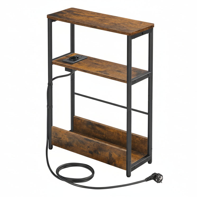 Smal Nachtkastje Donker Kaki – Met Laadfunctie en 3 Planken