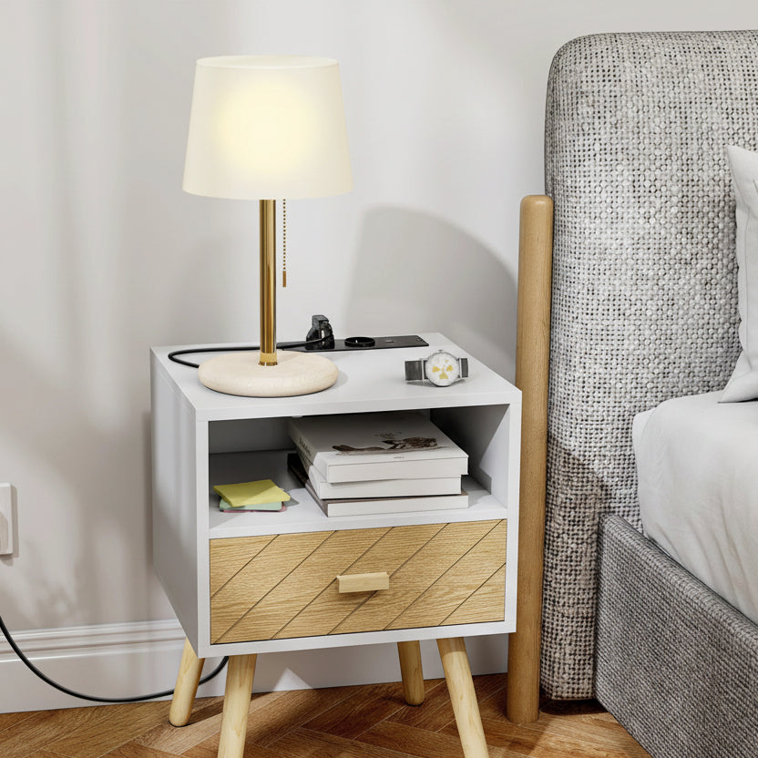 Smart Nachtkastje Wit/Naturel – Met Laadstation en USB-C