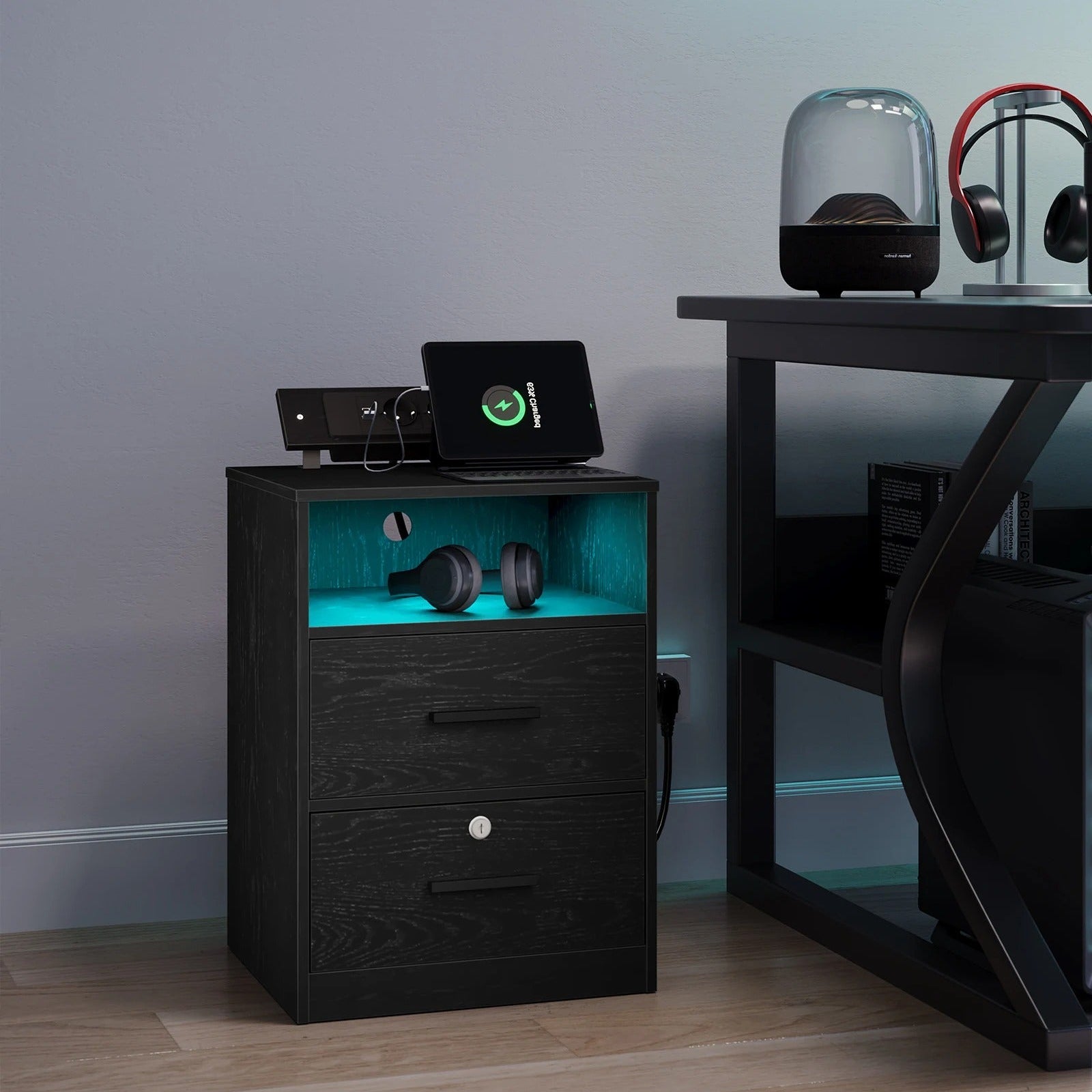 Twee Smart Nachtkastjes Zwart – Met Laadstation en LED