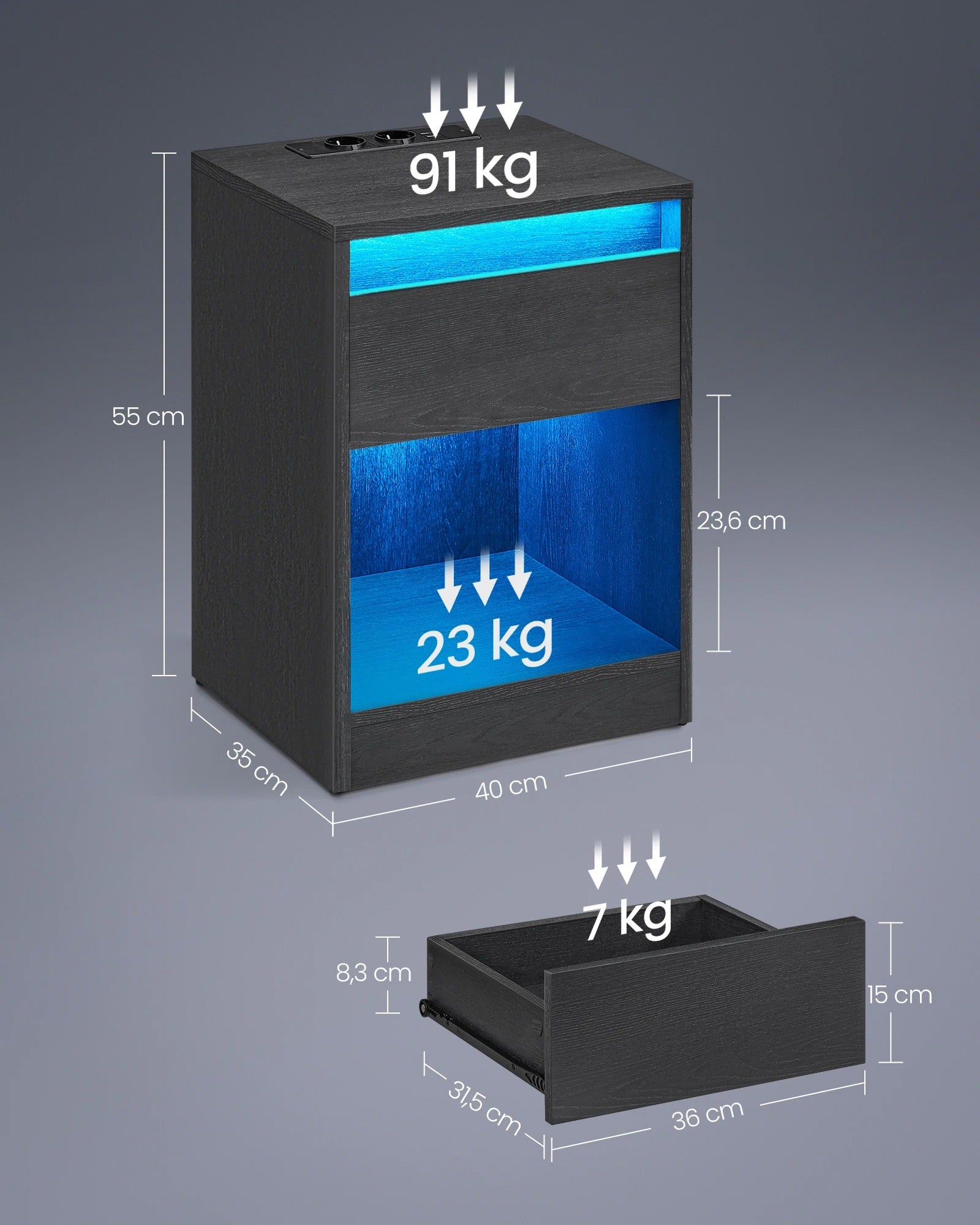 Set van 2 LED Nachtkastjes Zwart – Met Stopcontact en USB