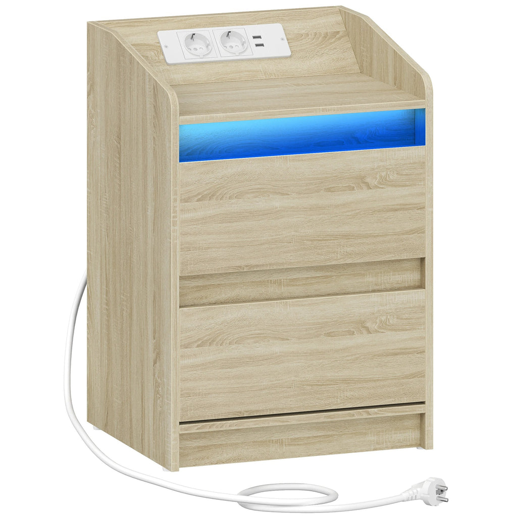 LED Nachtkastje Eiken – Met Laadstation en Stopcontacten