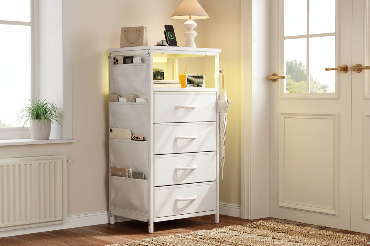 LED Nachtkastje Wit – Met Oplaadpunt en Opbergruimte