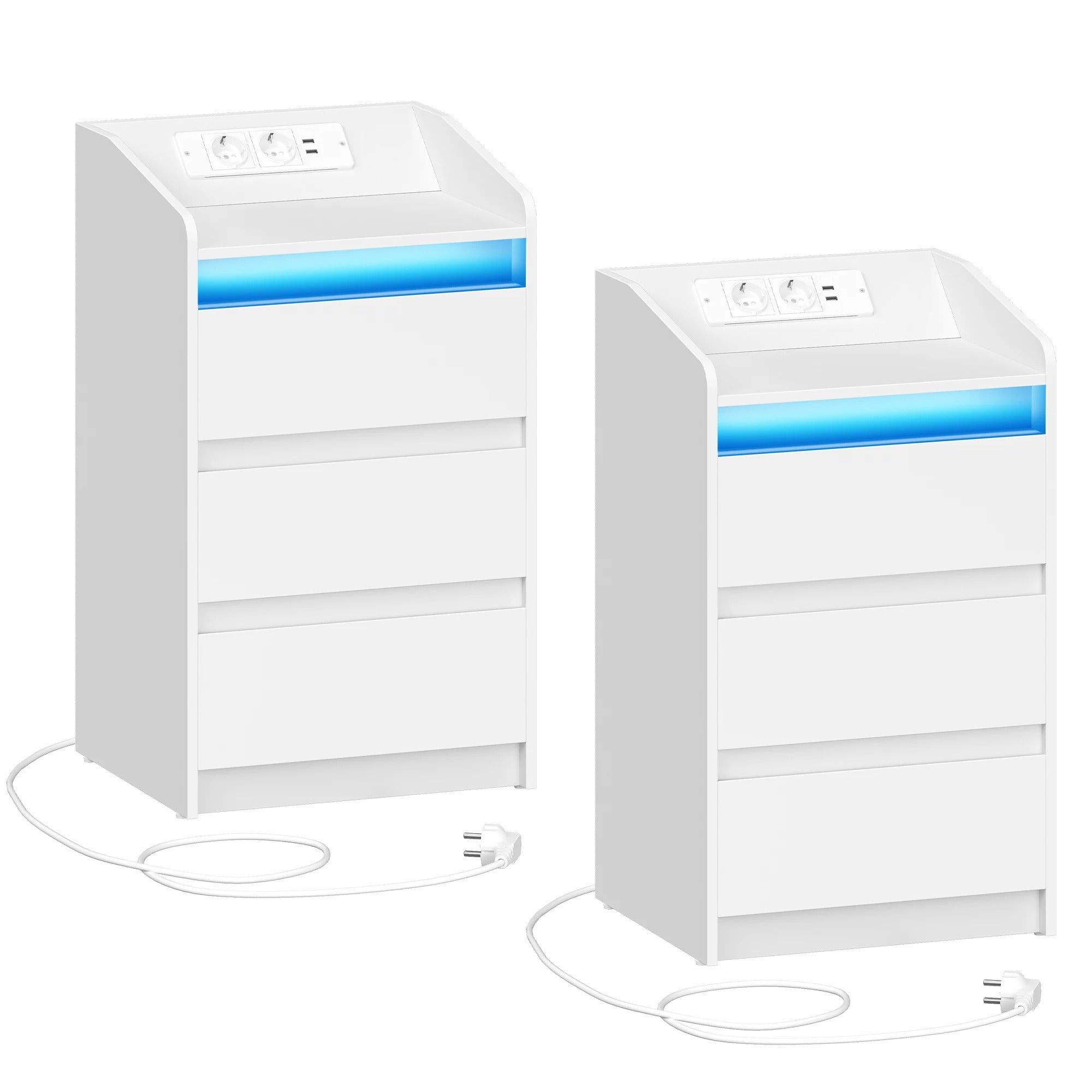Twee Smart Nachtkastjes Wit – Met Laadstation en LED