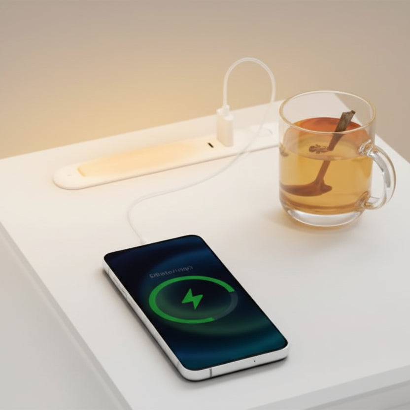 Smal LED Nachtkastje Wolken Wit – Met USB-A en USB-C